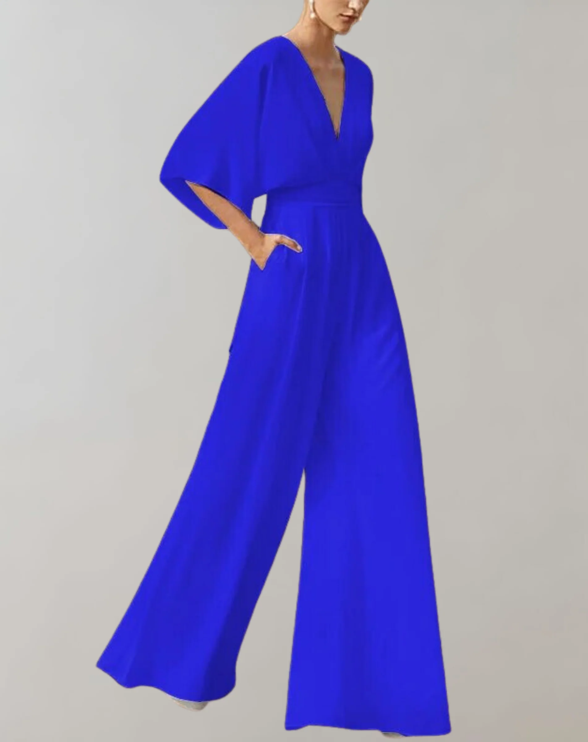 Rosie | Women's Wide Leg Jumpsuit V-Neck Batwing Sleeve Formal - Image 3