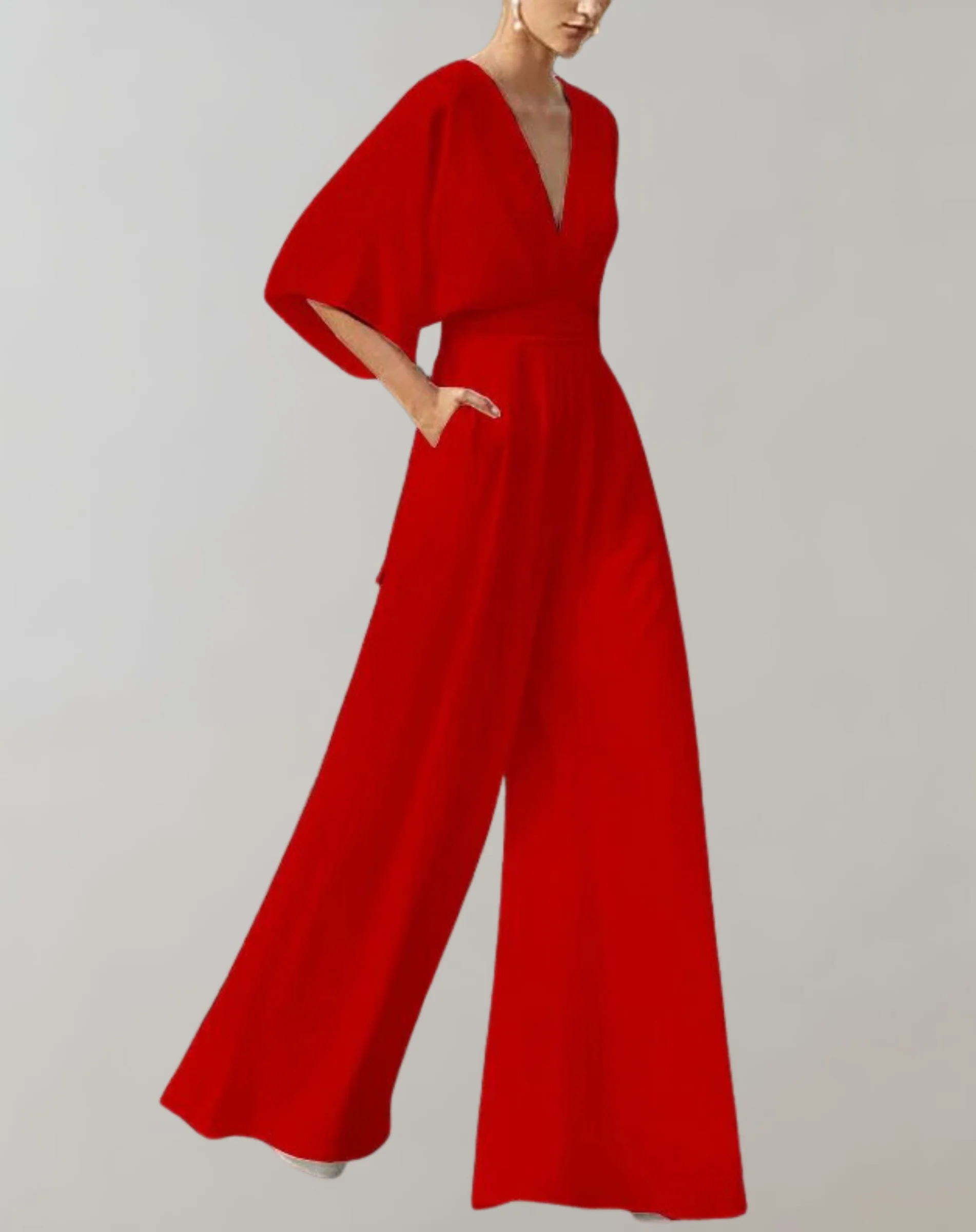 Rosie | Women's Wide Leg Jumpsuit V-Neck Batwing Sleeve Formal - Image 4