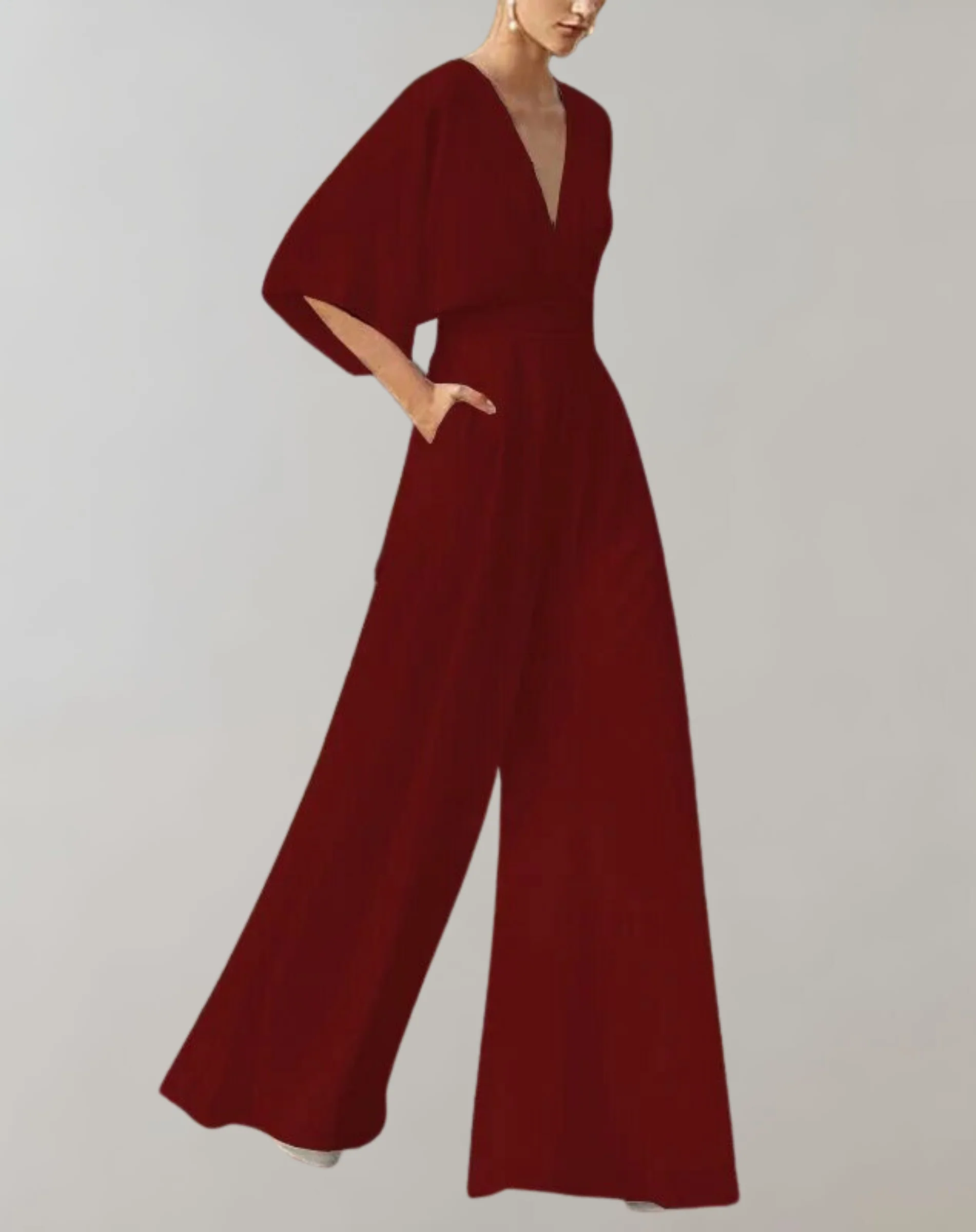 Rosie | Women's Wide Leg Jumpsuit V-Neck Batwing Sleeve Formal - Image 5