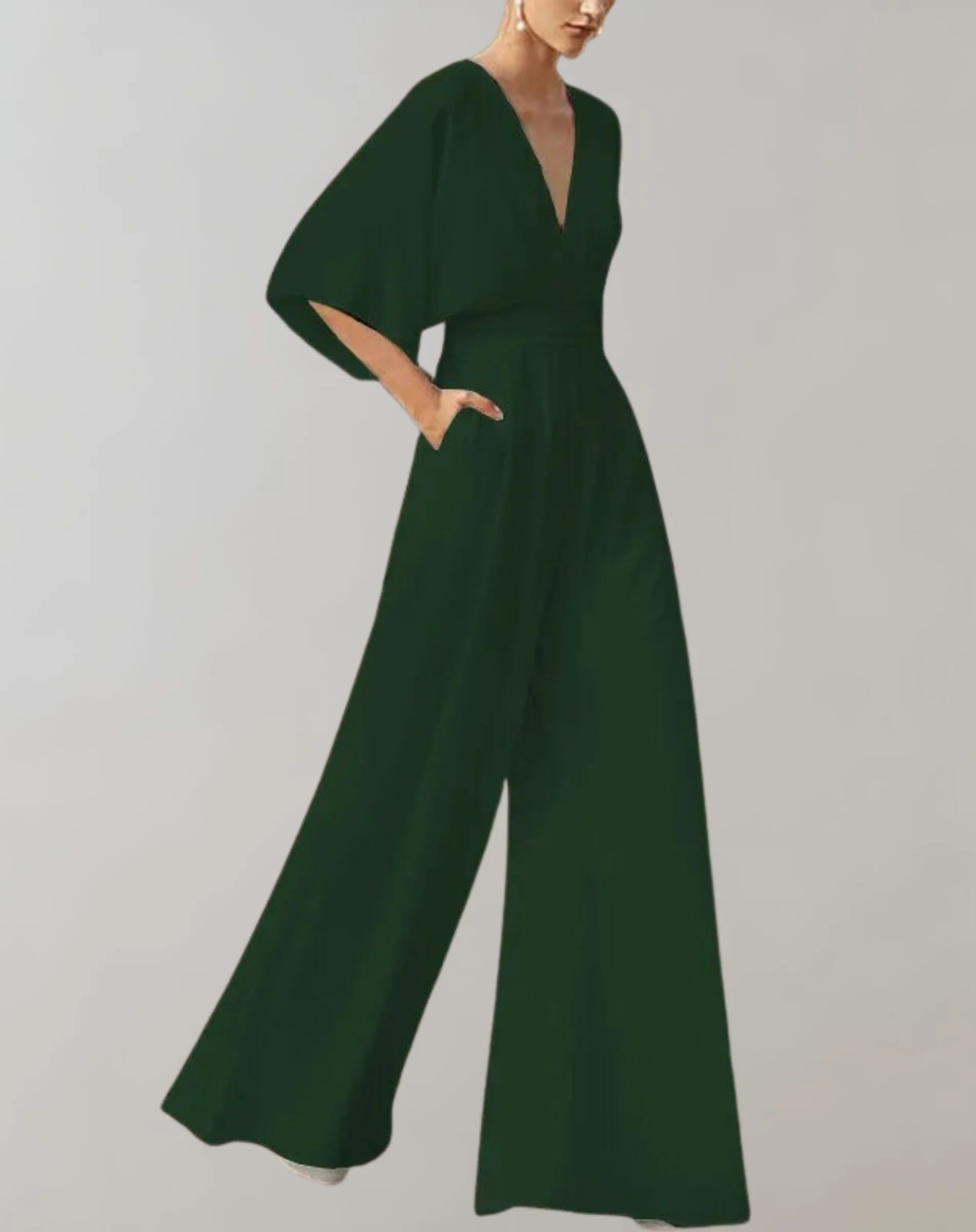 Rosie | Women's Wide Leg Jumpsuit V-Neck Batwing Sleeve Formal - Image 6
