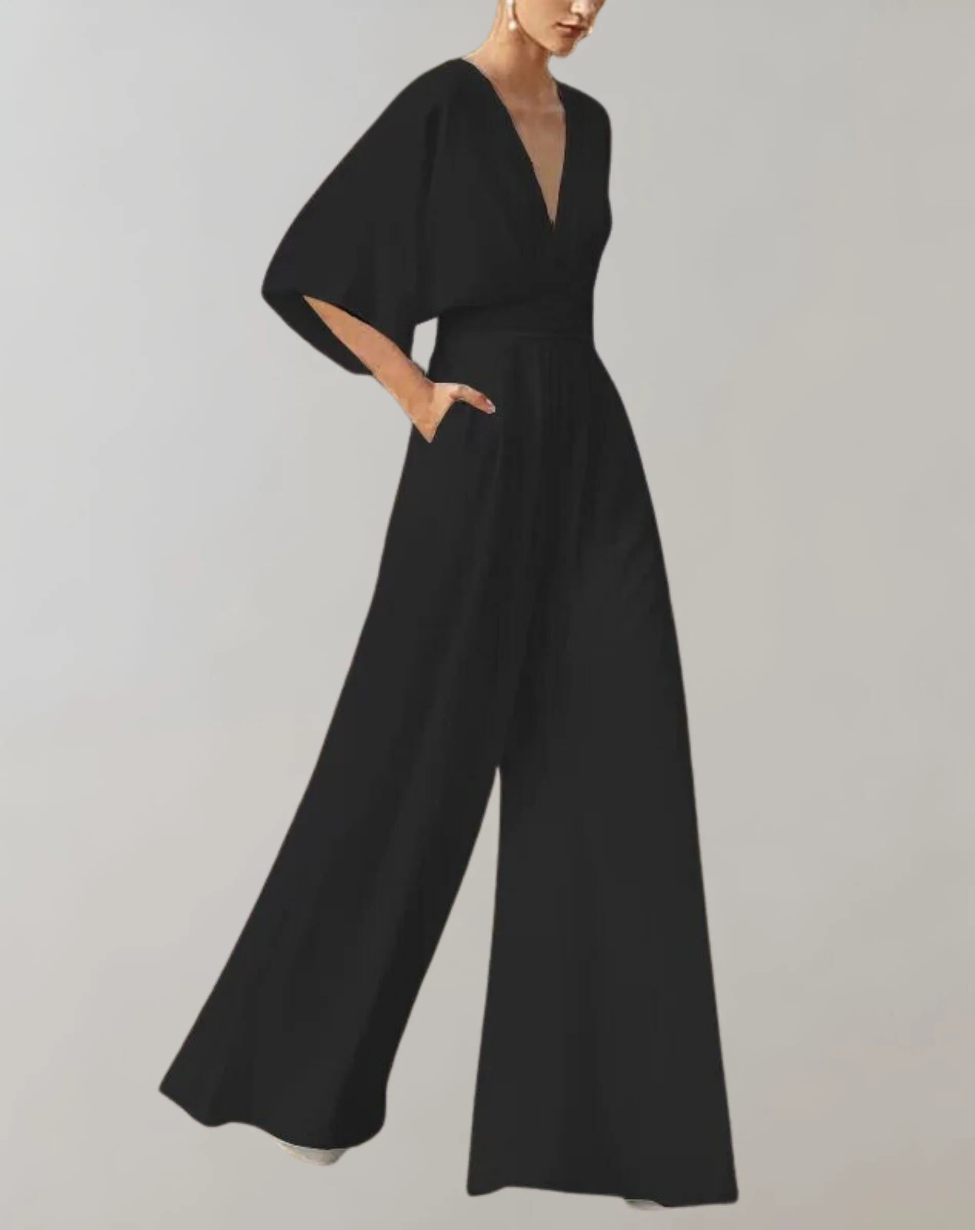 Rosie | Women's Wide Leg Jumpsuit V-Neck Batwing Sleeve Formal - Image 7