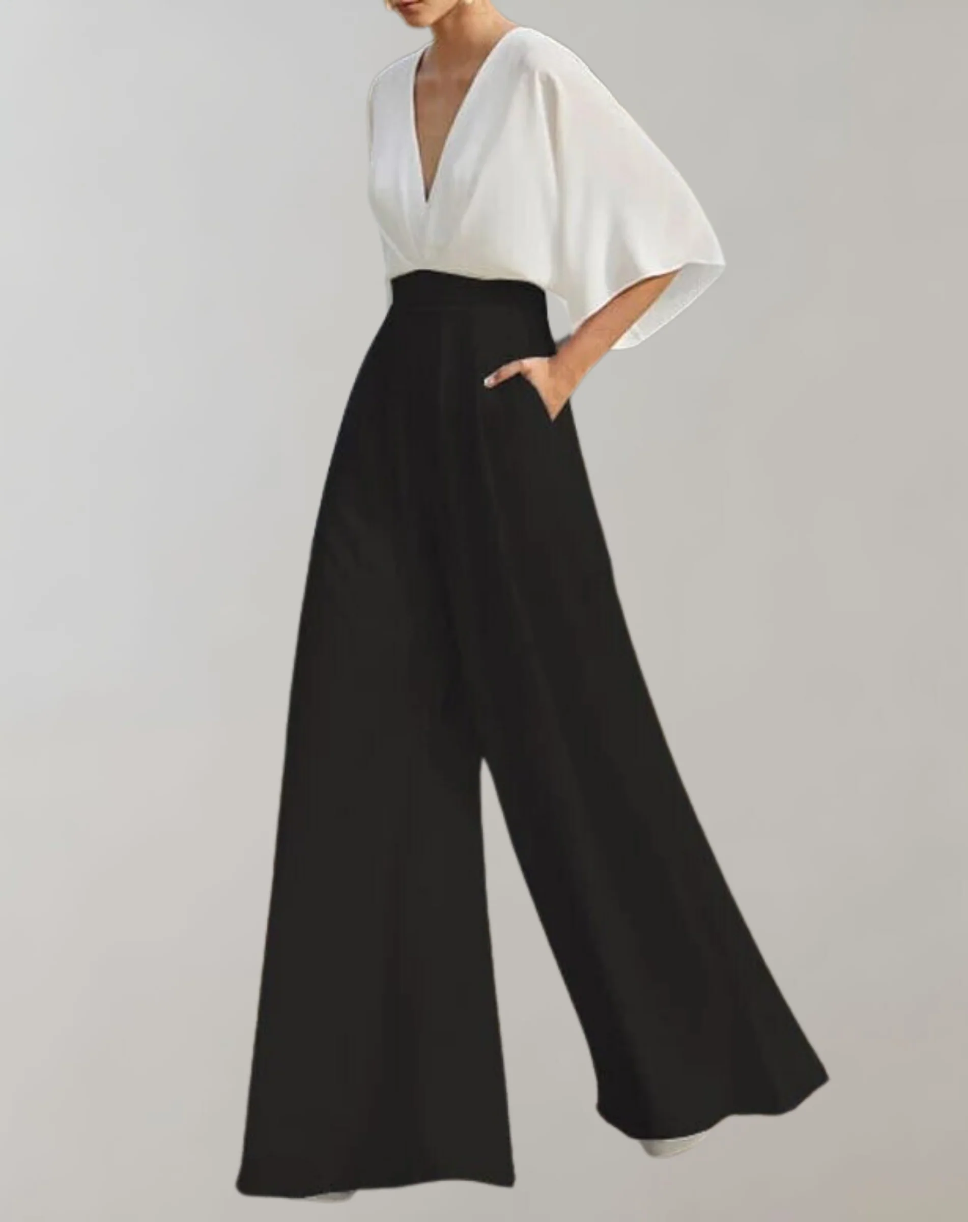 Rosie | Women's Wide Leg Jumpsuit V-Neck Batwing Sleeve Formal - Image 8