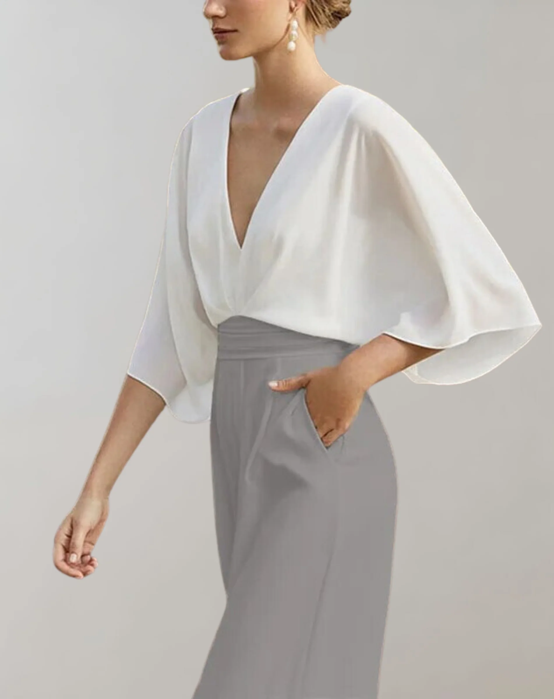 Rosie | Women's Wide Leg Jumpsuit V-Neck Batwing Sleeve Formal - Image 9