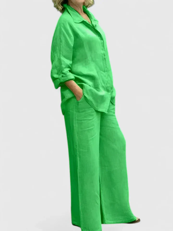 Roslyn | Women's Button-Down Shirt Set Wide Leg Pants Two-Piece - Image 13