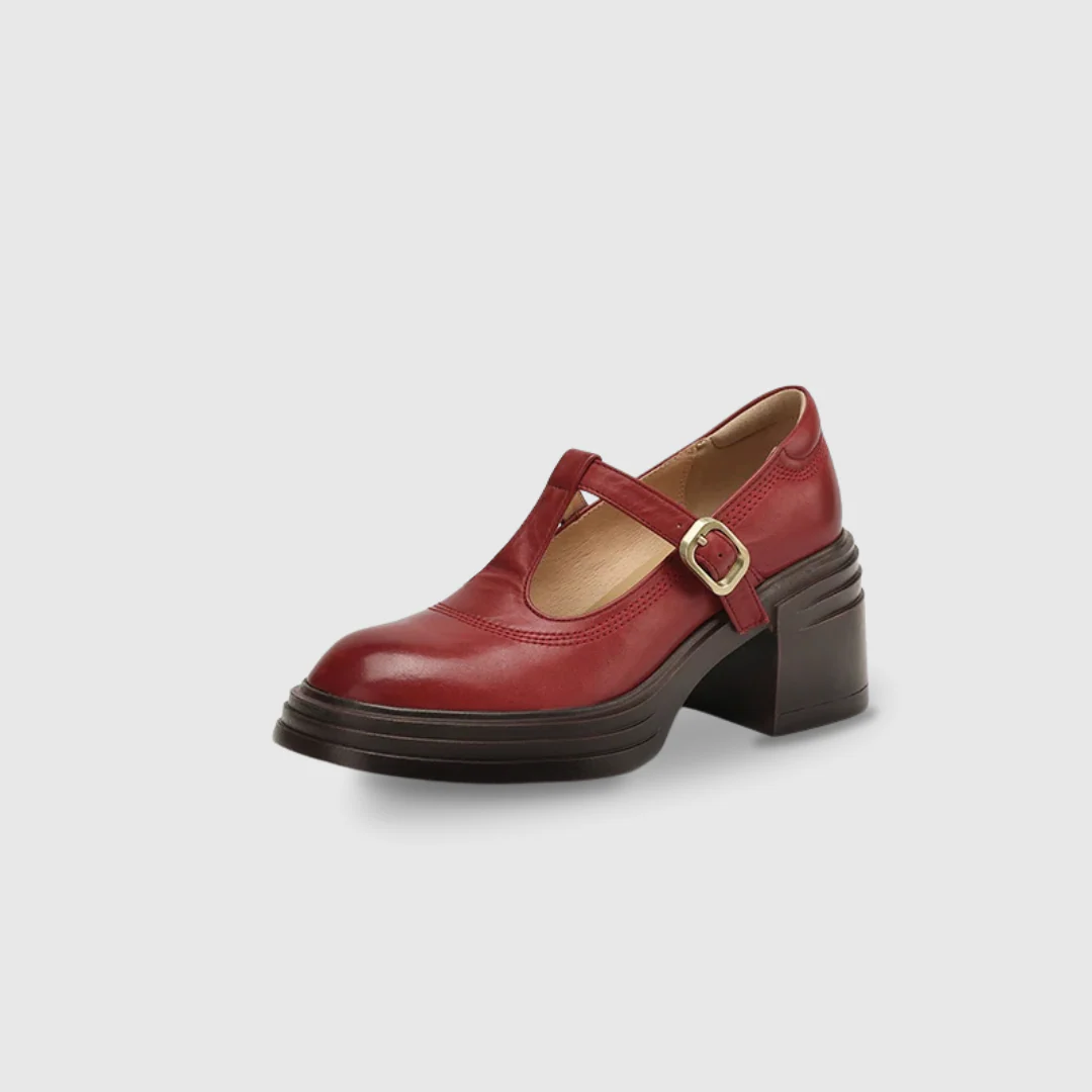 Rowena | Women's Chunky Block Heel Mary Jane Pumps Round Toe Strap - Image 6