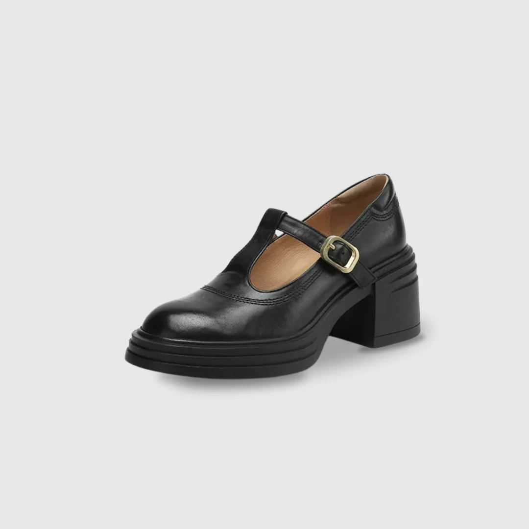 Rowena | Women's Chunky Block Heel Mary Jane Pumps Round Toe Strap - Image 7