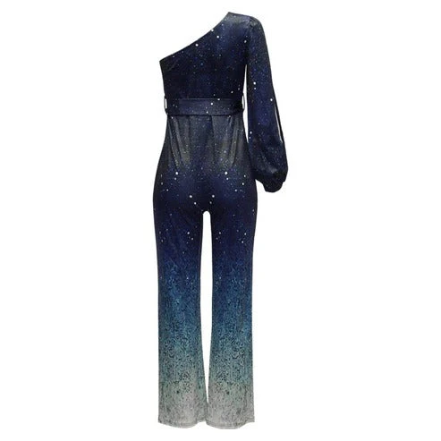 Roxanne | Women's One Shoulder Sequin Ombre Flare Leg Jumpsuit - Image 4