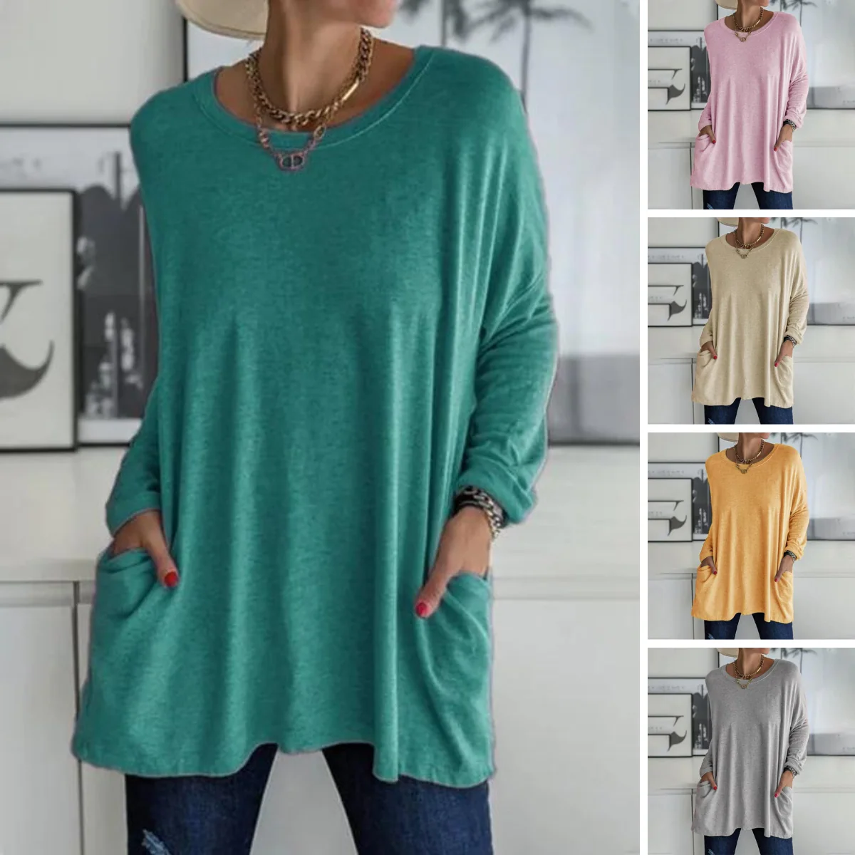 Ruby | Women's Oversized Long Sleeve Tunic Top with Pockets - Image 13