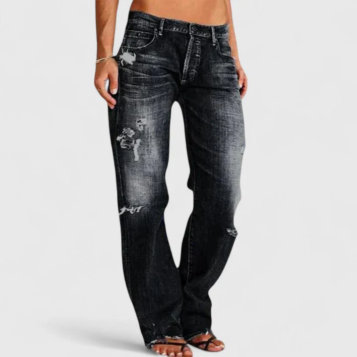 Sadie | Women's Low Rise Distressed Straight Leg Jeans - Image 3