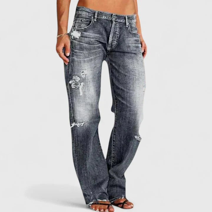 Sadie | Women's Low Rise Distressed Straight Leg Jeans - Image 4