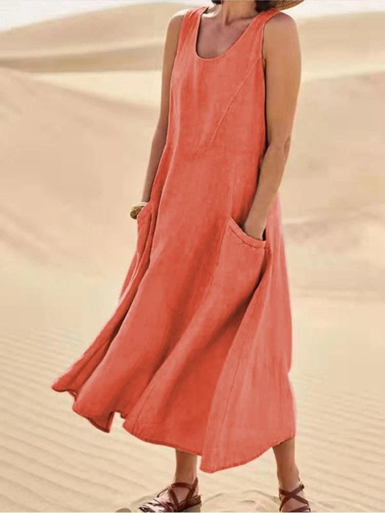 Sage | Women's Casual Sleeveless Maxi Dress Scoop Neck Pockets - Image 3