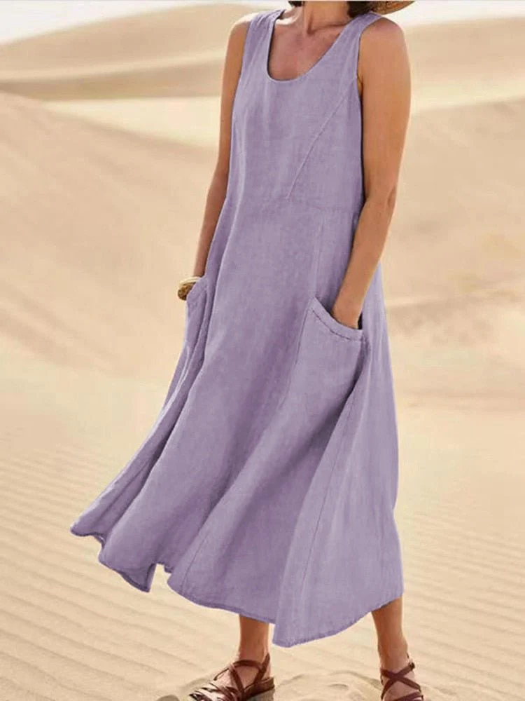 Sage | Women's Casual Sleeveless Maxi Dress Scoop Neck Pockets - Image 4