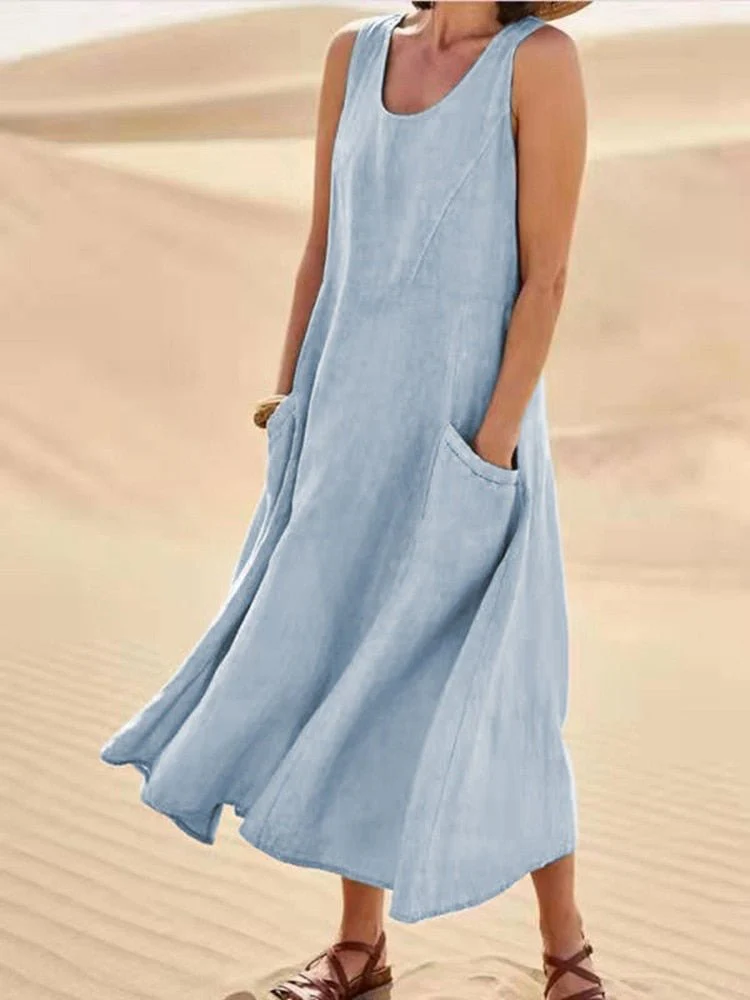 Sage | Women's Casual Sleeveless Maxi Dress Scoop Neck Pockets - Image 5