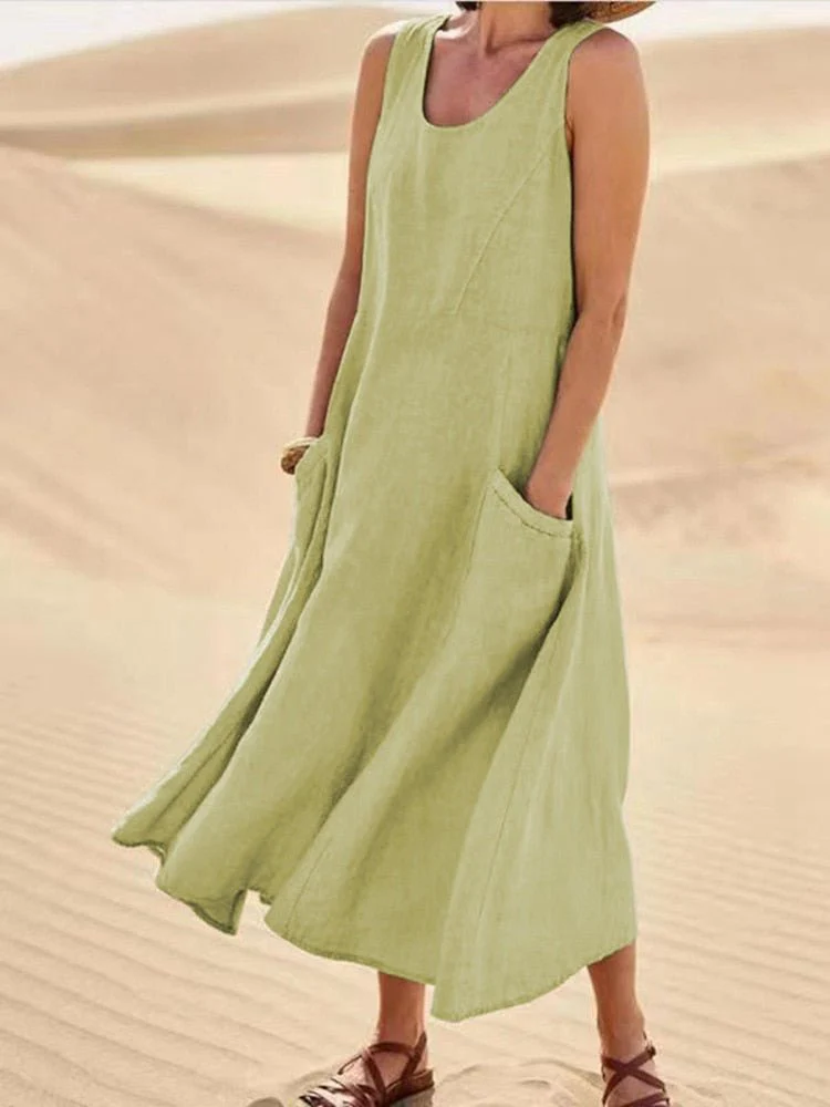 Sage | Women's Casual Sleeveless Maxi Dress Scoop Neck Pockets - Image 6