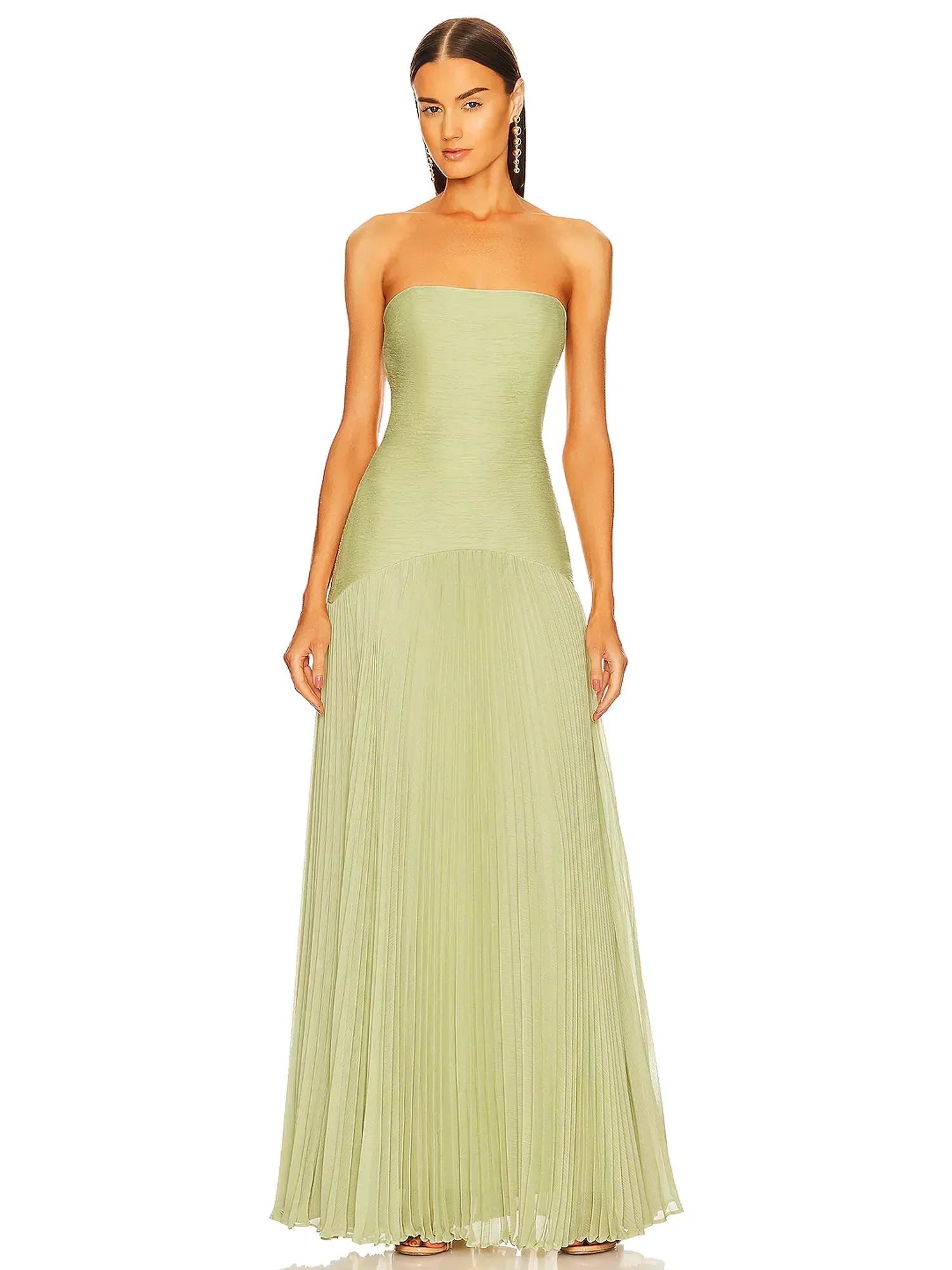 Sage | Women's Strapless Pleated Maxi Dress Formal Evening Gown