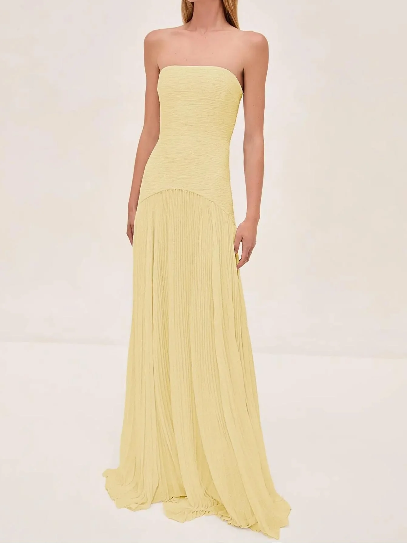 Sage | Women's Strapless Pleated Maxi Dress Formal Evening Gown - Image 2