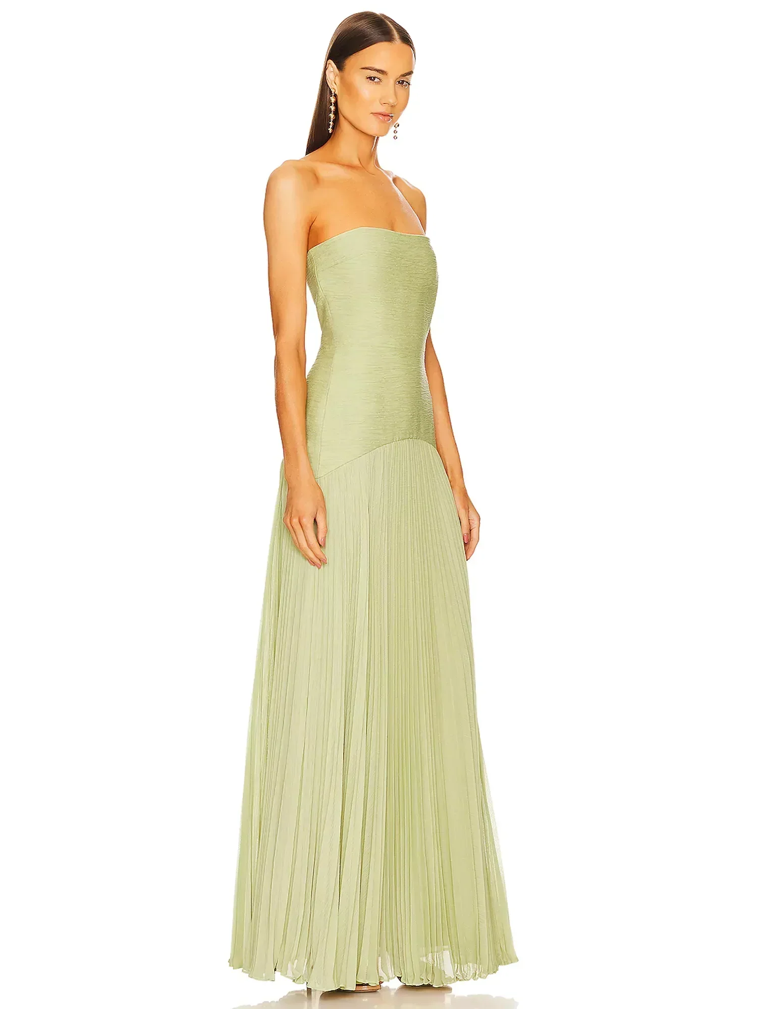 Sage | Women's Strapless Pleated Maxi Dress Formal Evening Gown - Image 3