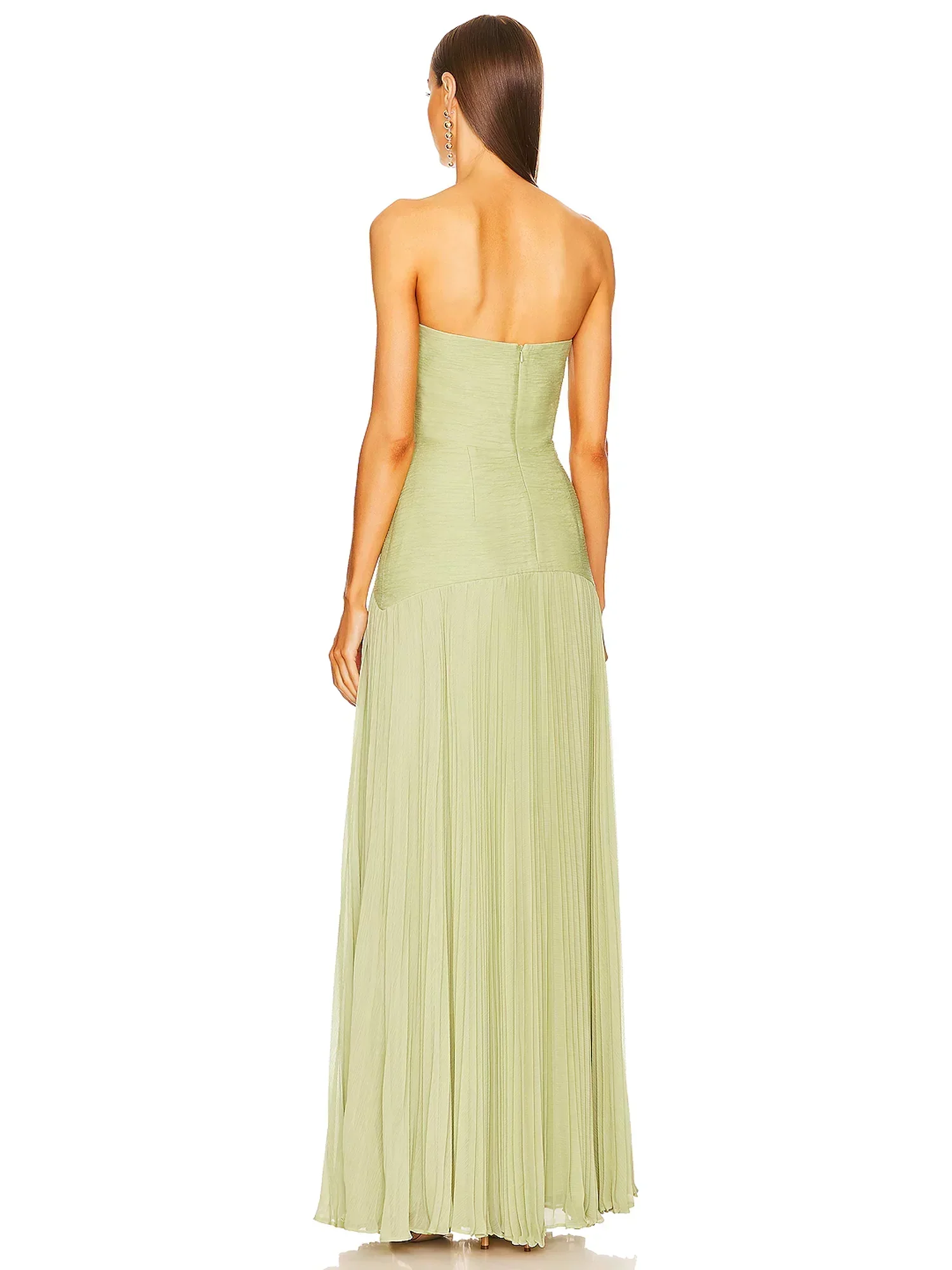 Sage | Women's Strapless Pleated Maxi Dress Formal Evening Gown - Image 4