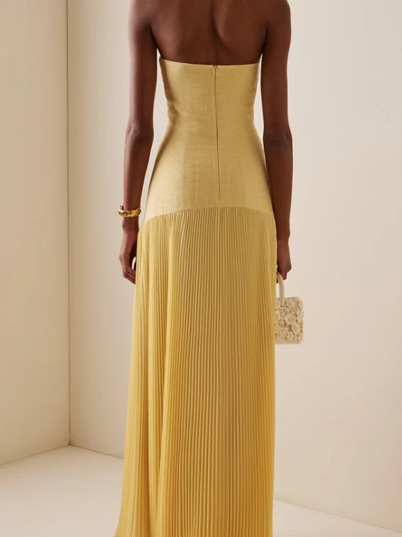 Sage | Women's Strapless Pleated Maxi Dress Formal Evening Gown - Image 6