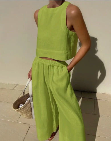 Salina | Women's Two Piece Set Crop Top Wide Leg Pants - Image 3