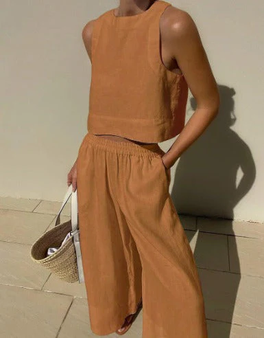 Salina | Women's Two Piece Set Crop Top Wide Leg Pants - Image 5