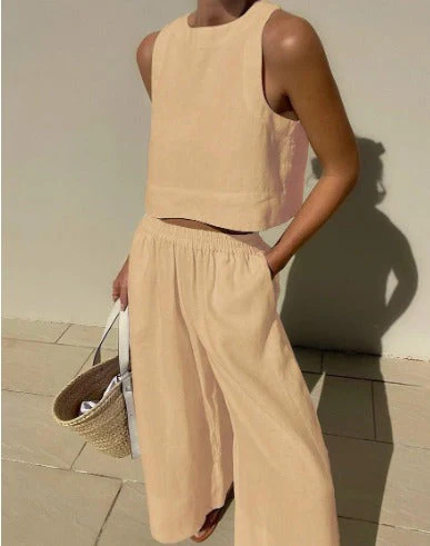 Salina | Women's Two Piece Set Crop Top Wide Leg Pants - Image 6