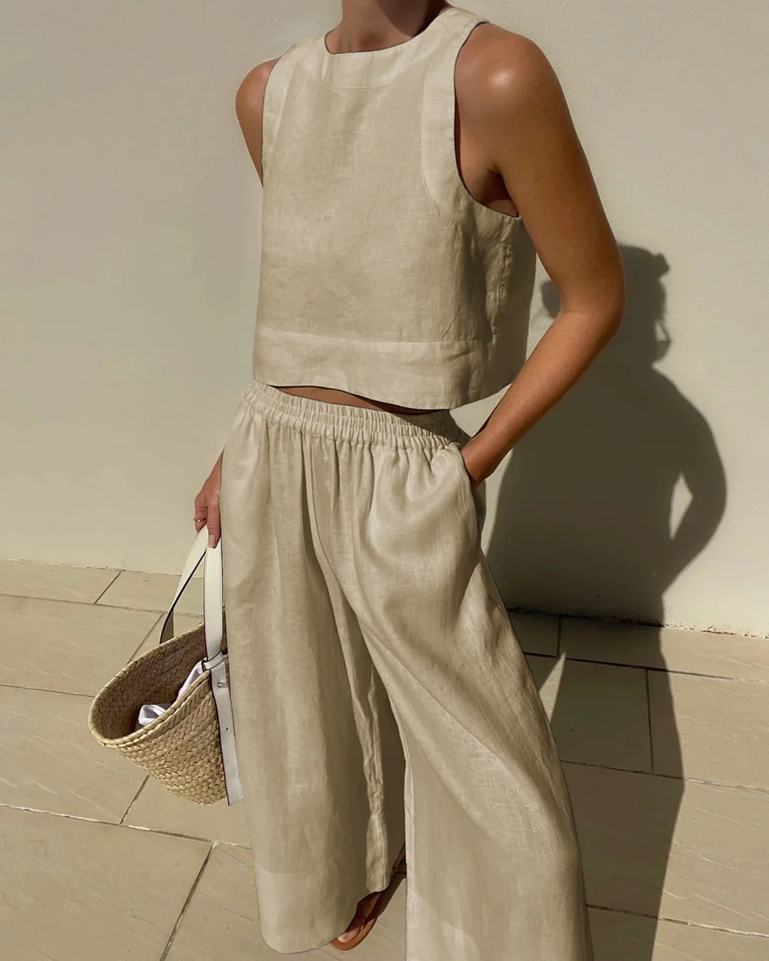 Salina | Women's Two Piece Set Crop Top Wide Leg Pants - Image 8