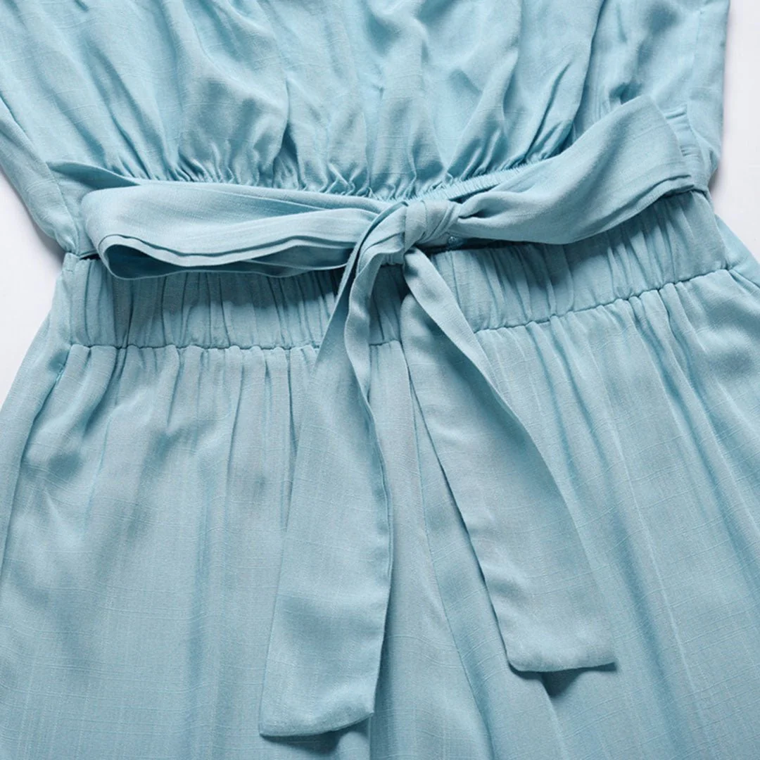 Sandy | Women's Strapless Tie Waist Wide Leg Jumpsuit - Image 9