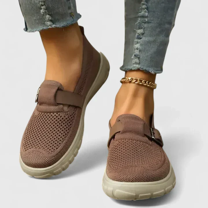 Sara | Women's Mesh Slip-On Sneakers with Buckle Strap Detail - Image 2