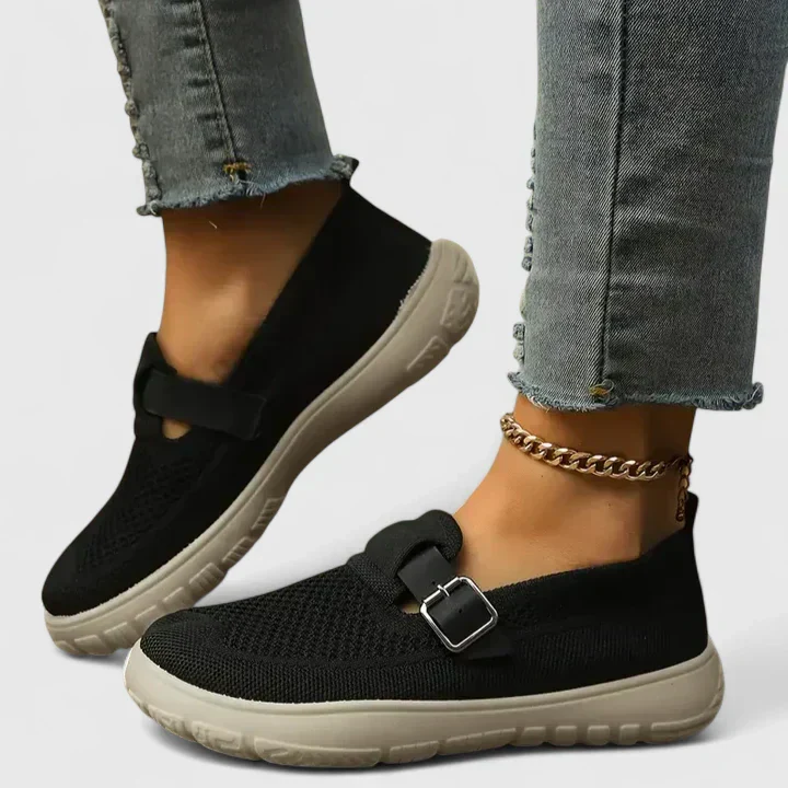 Sara | Women's Mesh Slip-On Sneakers with Buckle Strap Detail - Image 3