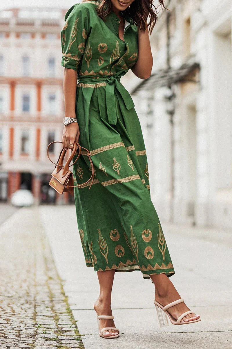 Savannah | Women's Boho Print Belted Midi Dress - Image 2