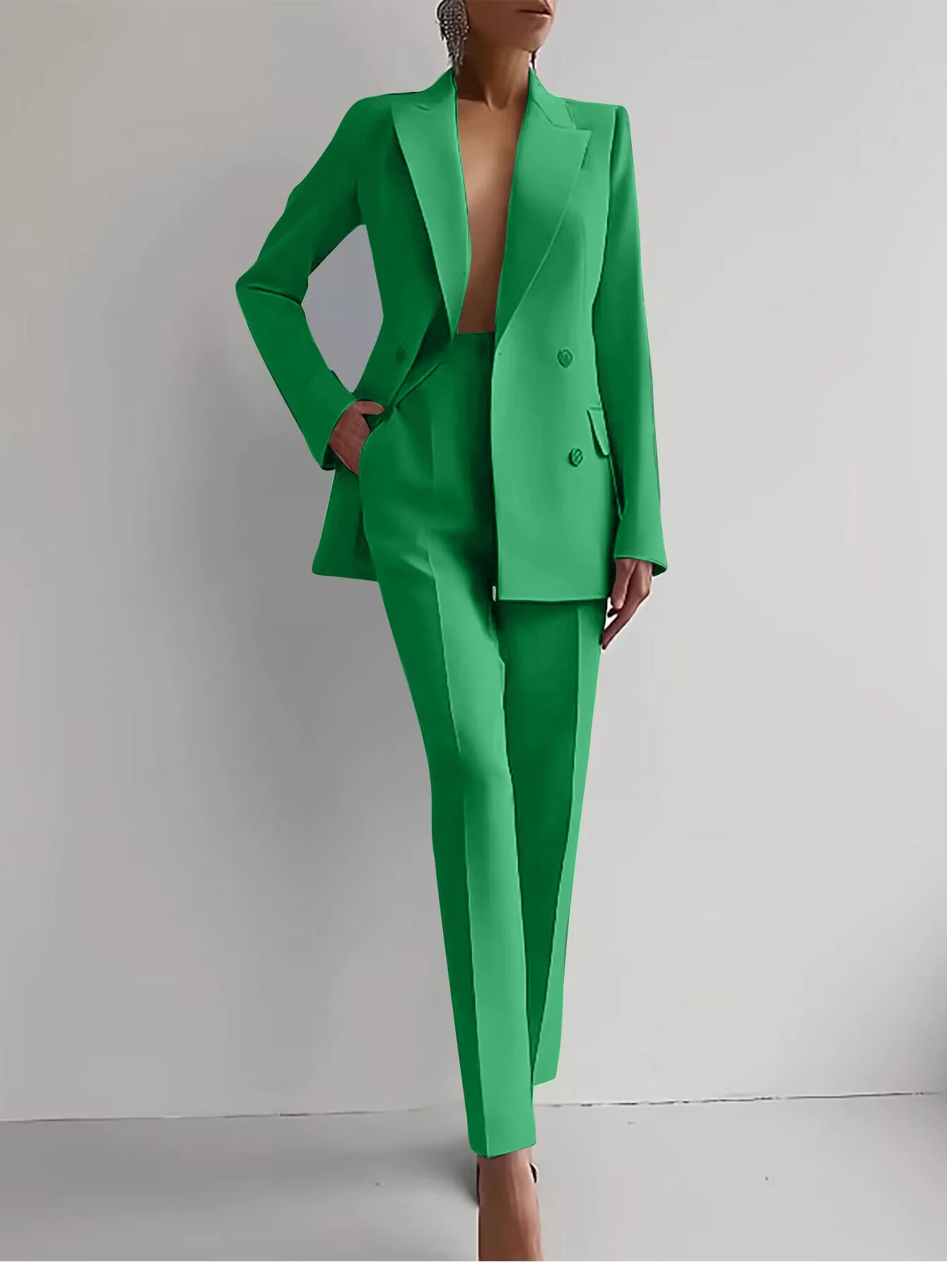 Scarlett | Women's Double Breasted Blazer & Slim Pants Suit Set - Image 2