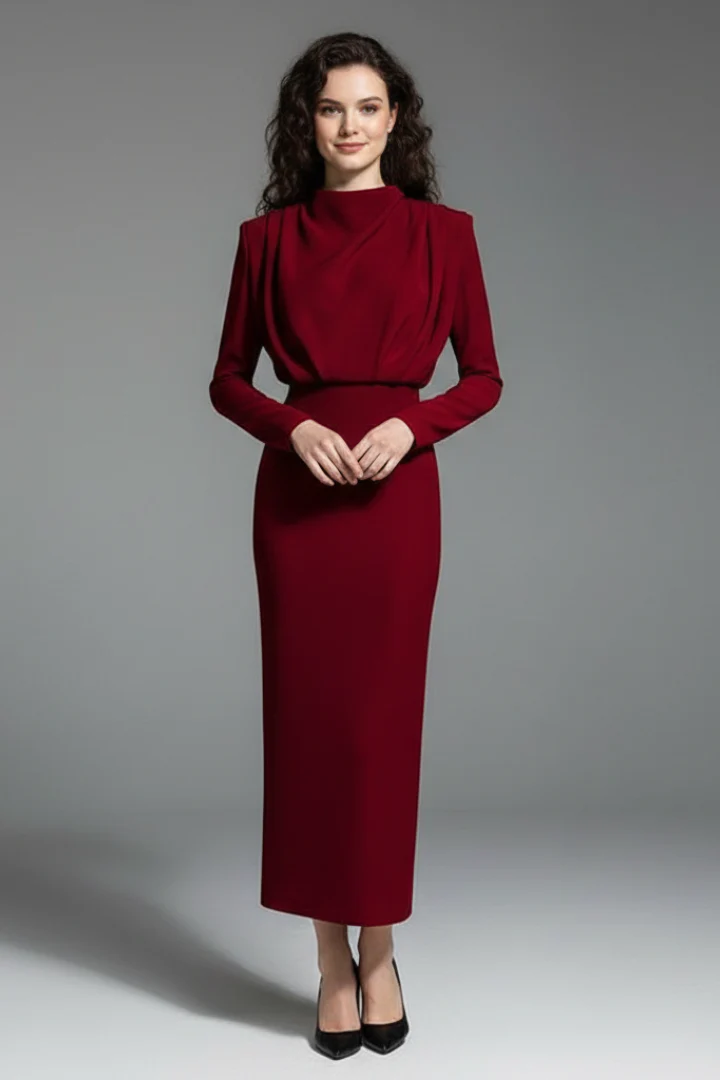 Serafina | Women's Mock Neck Long Sleeve Maxi Dress - Image 6