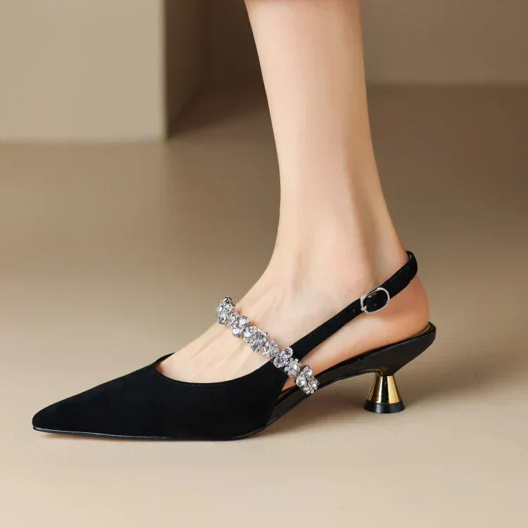 Seraphina | Women's Crystal Strap Slingback Heels Pointed Toe Pumps - Image 9