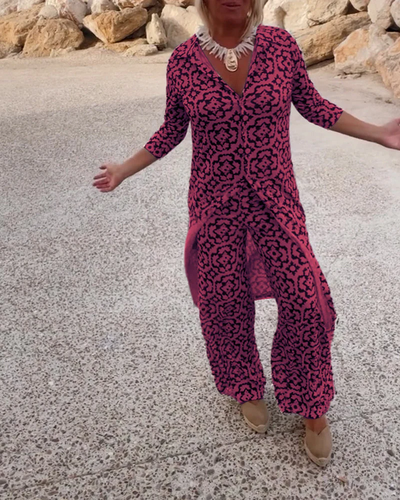 Serena | Women's Printed Two-Piece Set Blouse and Pants - Image 10