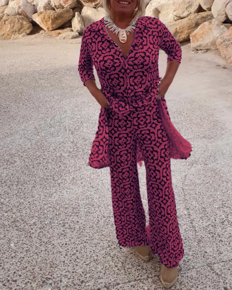 Serena | Women's Printed Two-Piece Set Blouse and Pants - Image 11