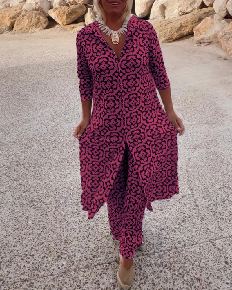 Serena | Women's Printed Two-Piece Set Blouse and Pants - Image 3