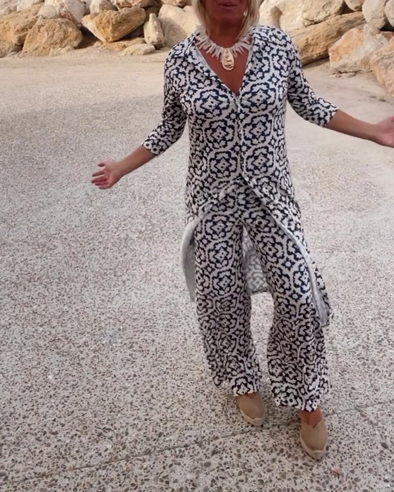 Serena | Women's Printed Two-Piece Set Blouse and Pants - Image 4