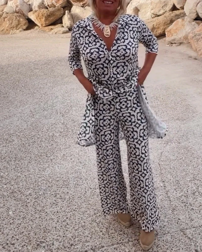 Serena | Women's Printed Two-Piece Set Blouse and Pants - Image 5
