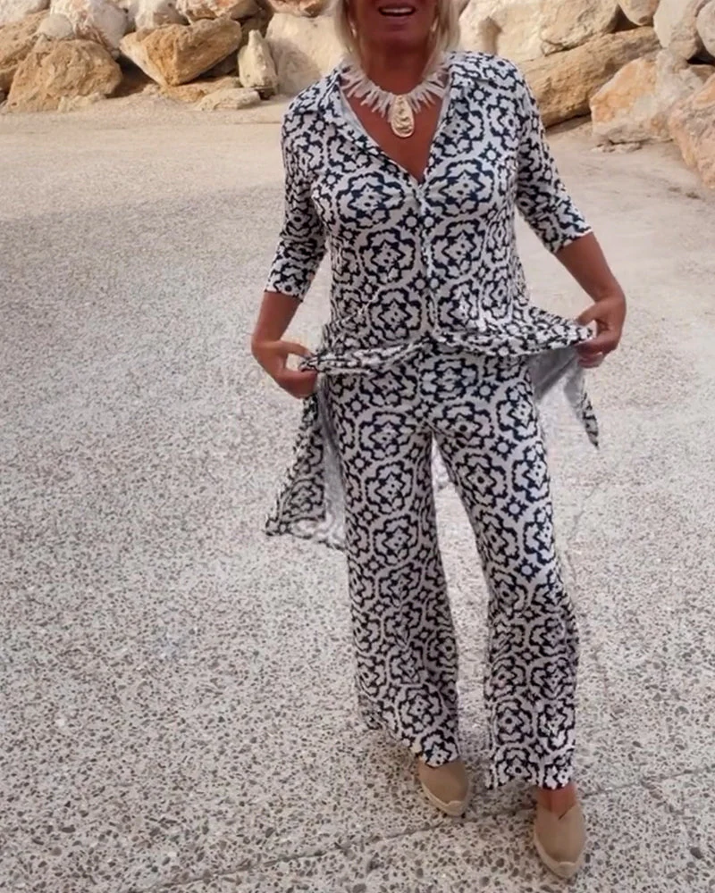 Serena | Women's Printed Two-Piece Set Blouse and Pants - Image 6