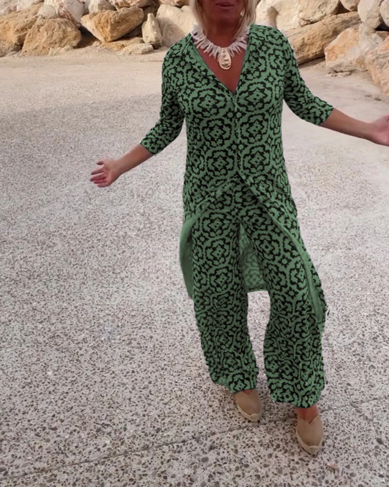 Serena | Women's Printed Two-Piece Set Blouse and Pants - Image 7