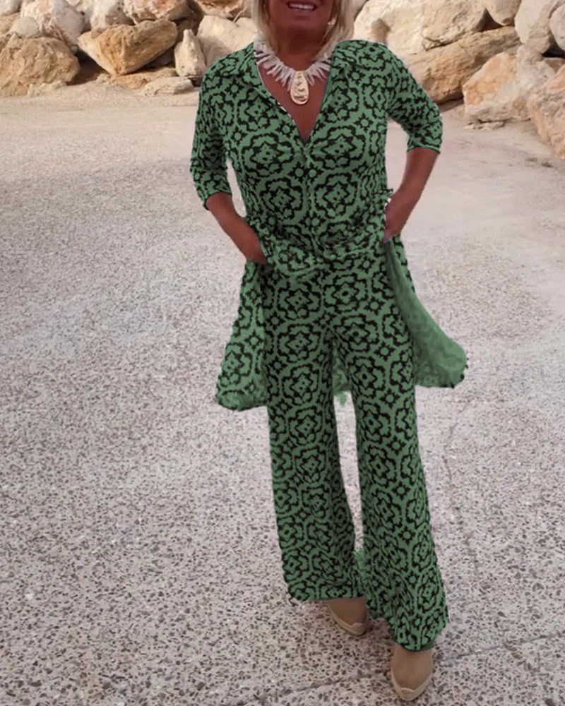Serena | Women's Printed Two-Piece Set Blouse and Pants - Image 8