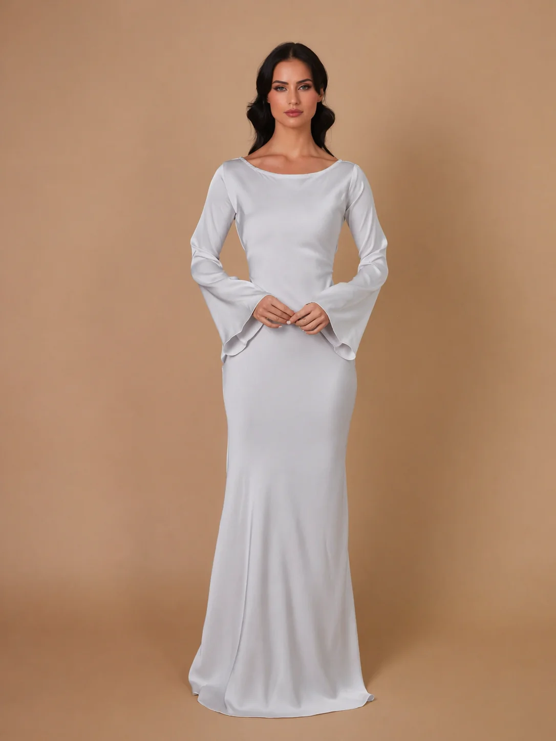 Serena | Women's Satin Long Sleeve Maxi Dress Formal Gown - Image 3