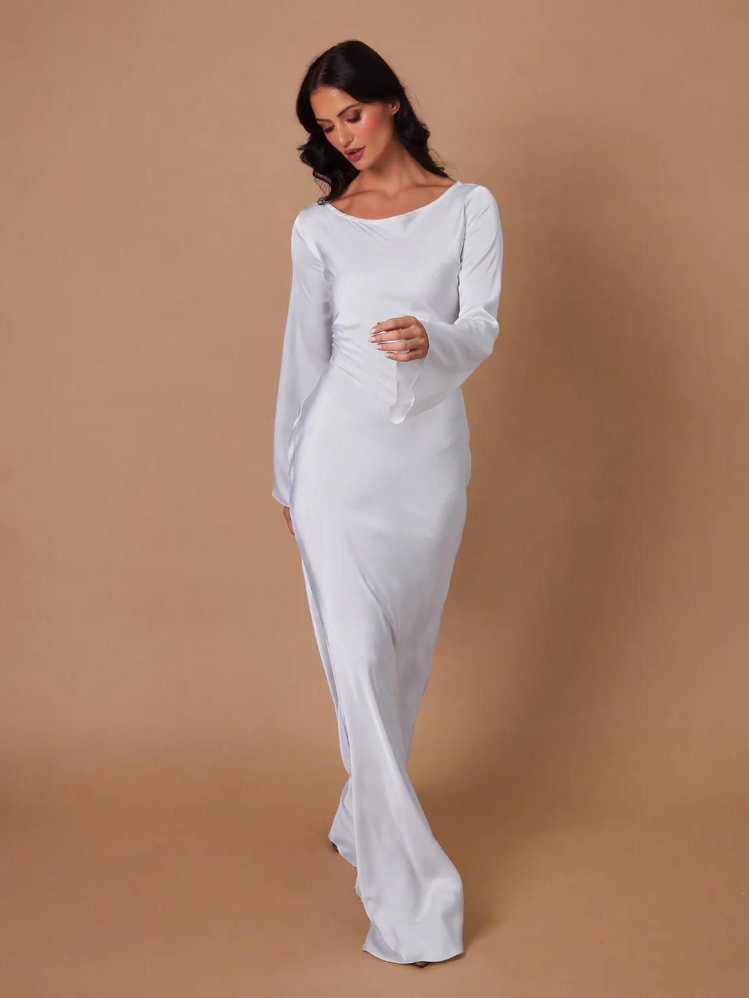 Serena | Women's Satin Long Sleeve Maxi Dress Formal Gown - Image 4