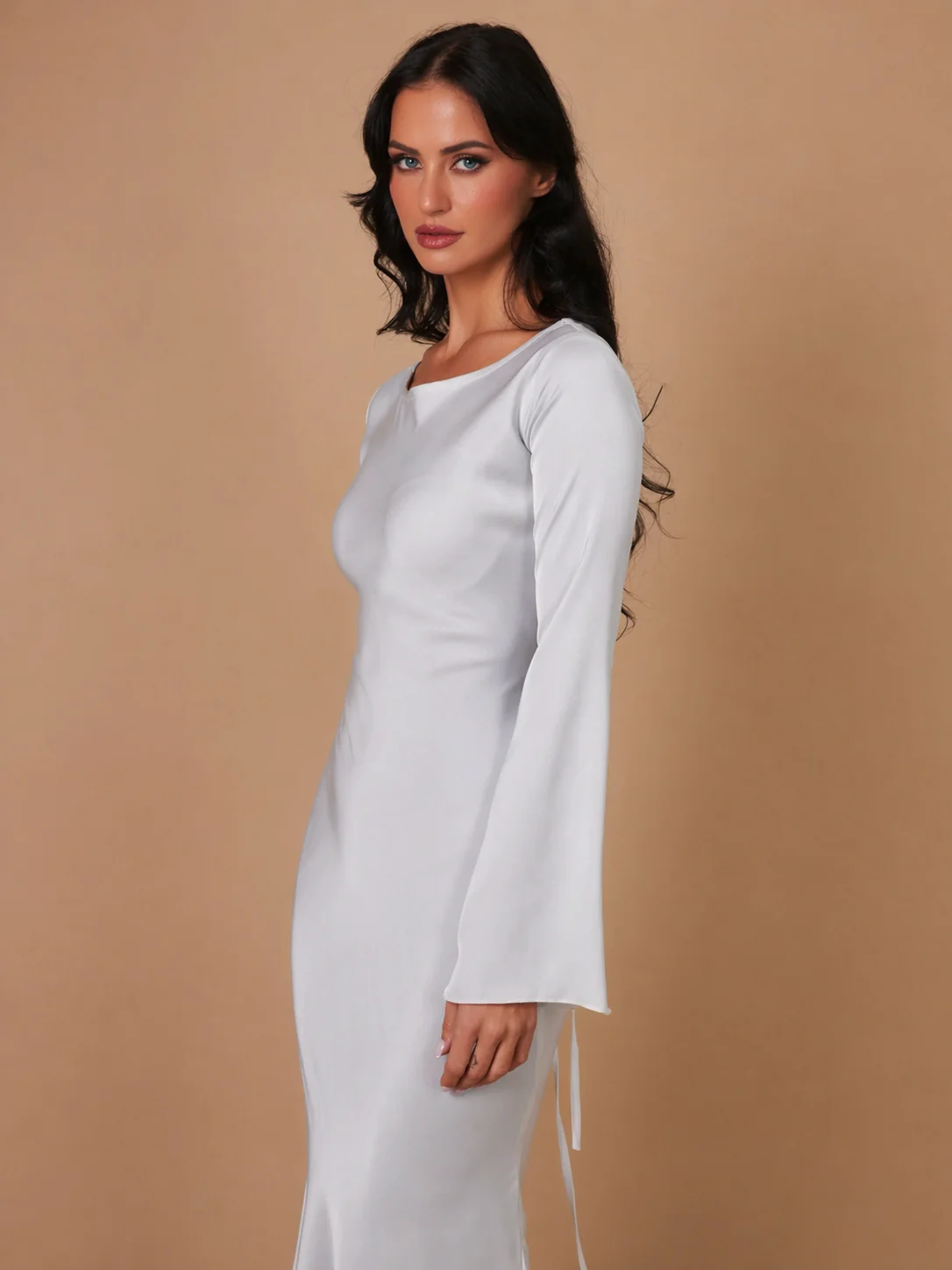 Serena | Women's Satin Long Sleeve Maxi Dress Formal Gown - Image 5