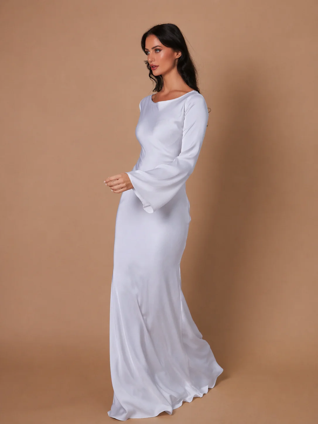 Serena | Women's Satin Long Sleeve Maxi Dress Formal Gown - Image 6