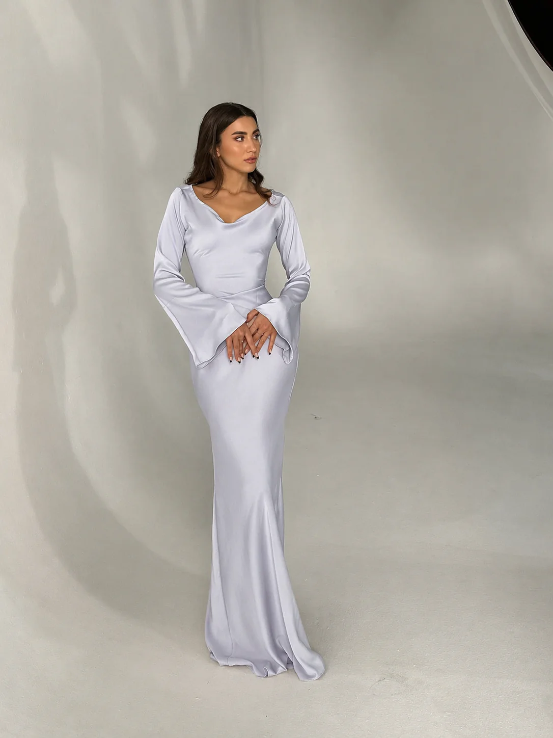 Serena | Women's Satin Long Sleeve Maxi Dress Formal Gown - Image 7