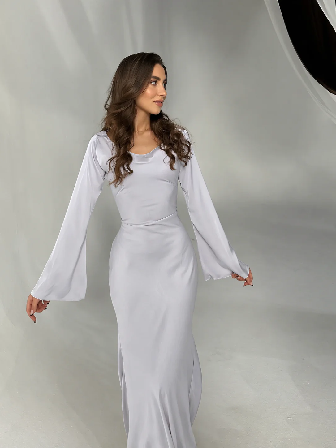Serena | Women's Satin Long Sleeve Maxi Dress Formal Gown - Image 8