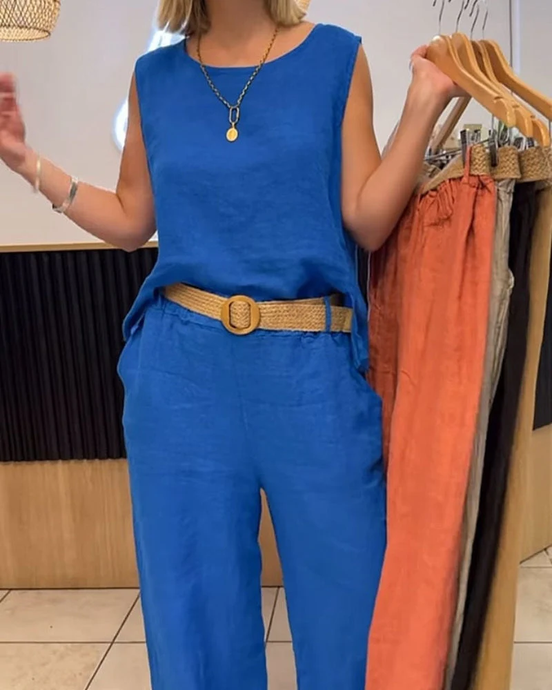 Sienna | Women's 2 Piece Set Sleeveless Top Wide Leg Pants - Image 7