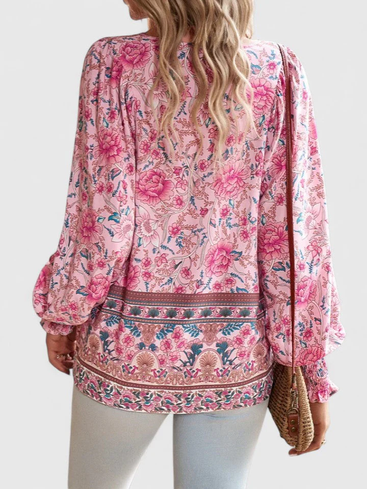 Sienna | Women's Floral Boho Blouse V-Neck Puff Sleeve Top - Image 10